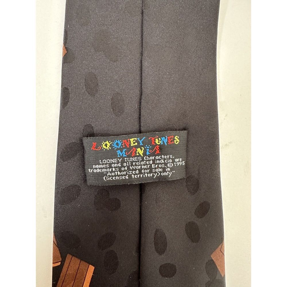 Vintage Looney Tunes Tie 1995 Taz Bugs Bunny Daffy‎ Construction Working Black - Picture 3 of 4